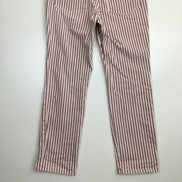 MADEWELL 5 Pocket White Burgundy Striped The High Rise Slim Boyjean Jeans - Picture 11 of 11